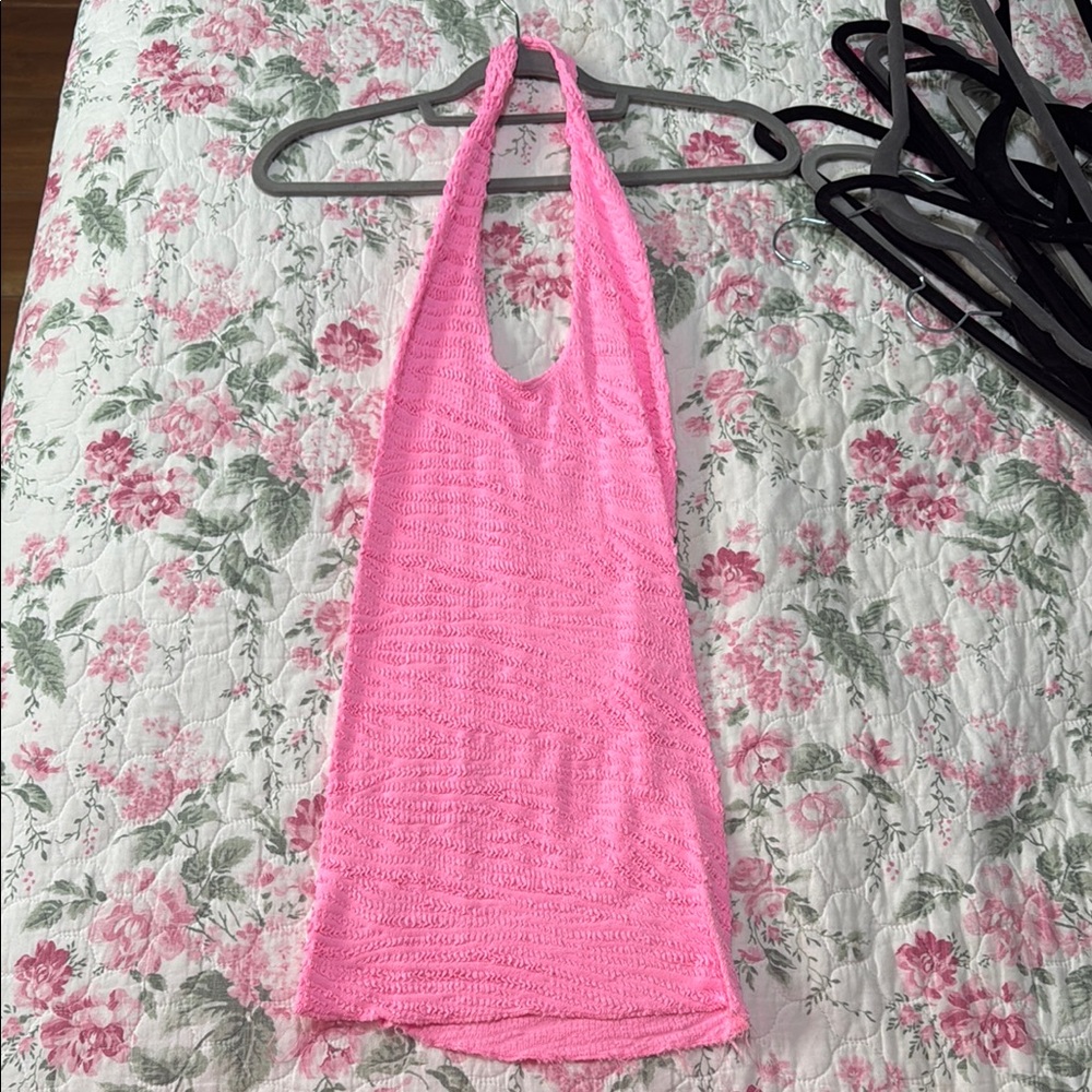 Pink Halter Neck Crochet Top